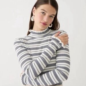 J.Crew Vintage Rib Ruffle Mockneck Long Sleeve Tee in Stripe